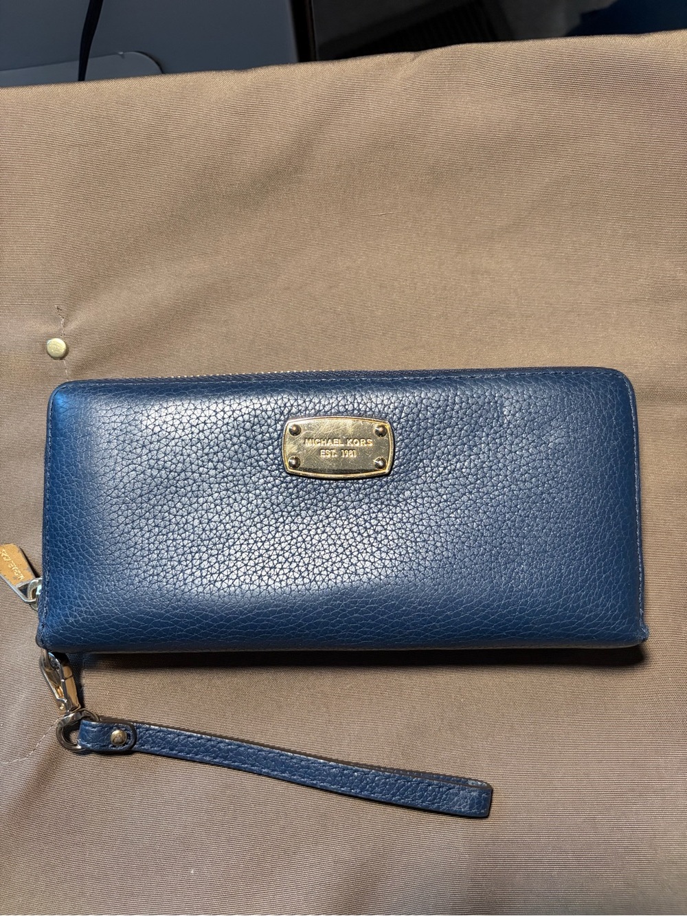 Michael Kors Navy and Gold Leather Zip Wristlet